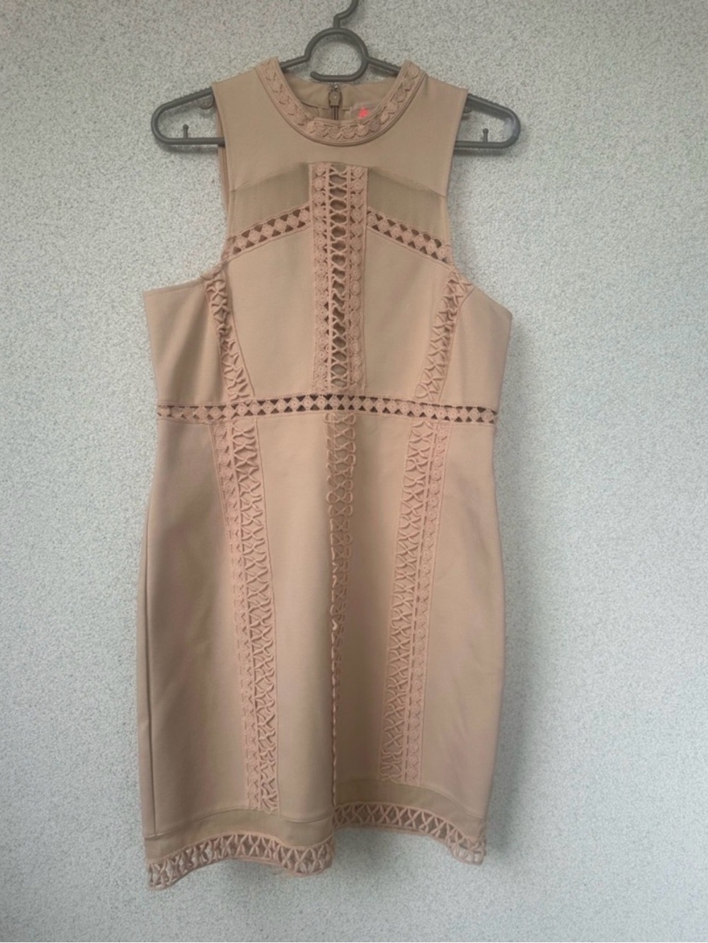 Free People Premonitions Lace Trim Bodycon Mini Dress Nude Taupe Size Medium